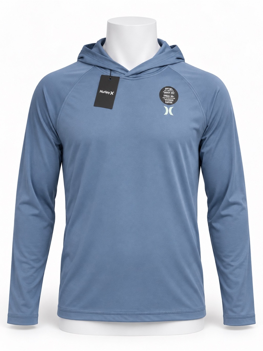 Hurley Mens Small Blue Hooded Sun Shirt UPF 50+ Long Sleeve Quick Dry NWT